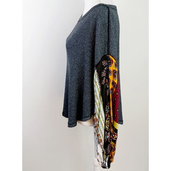 Free People SZ XS Blossom Thermal Patchwork Top Charcoal Gray - Picture 5 of 8